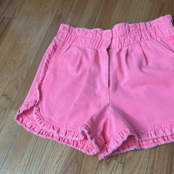 Sea New York Neon Pink Ruffled High Waisted Denim Jean Shorts Size 10